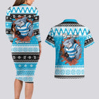 Claus Shark Strikes Personalized Couples Matching Long Sleeve Bodycon Dress and Hawaiian Shirt Christmas Rugby League Spirit - Aussie Hoodie