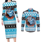 Claus Shark Strikes Personalized Couples Matching Long Sleeve Bodycon Dress and Long Sleeve Button Shirt Christmas Rugby League Spirit - Aussie Hoodie
