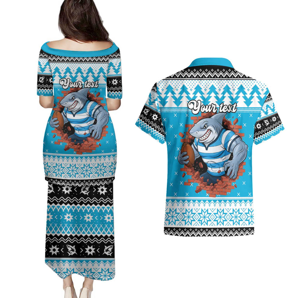 Claus Shark Strikes Personalized Couples Matching Puletasi and Hawaiian Shirt Christmas Rugby League Spirit - Aussie Hoodie