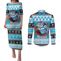 Claus Shark Strikes Personalized Couples Matching Puletasi and Long Sleeve Button Shirt Christmas Rugby League Spirit - Aussie Hoodie