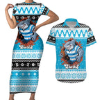 Claus Shark Strikes Personalized Couples Matching Short Sleeve Bodycon Dress and Hawaiian Shirt Christmas Rugby League Spirit - Aussie Hoodie