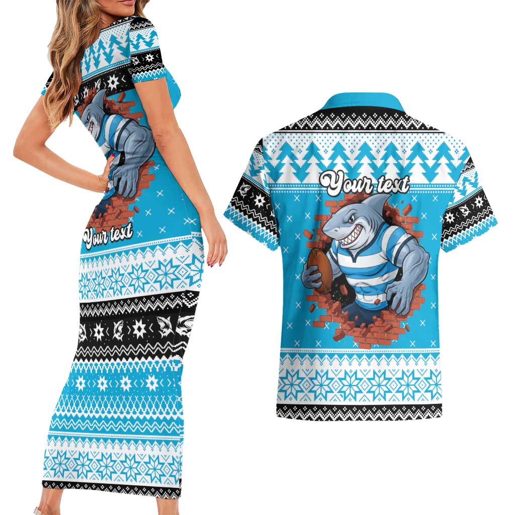 Claus Shark Strikes Personalized Couples Matching Short Sleeve Bodycon Dress and Hawaiian Shirt Christmas Rugby League Spirit - Aussie Hoodie