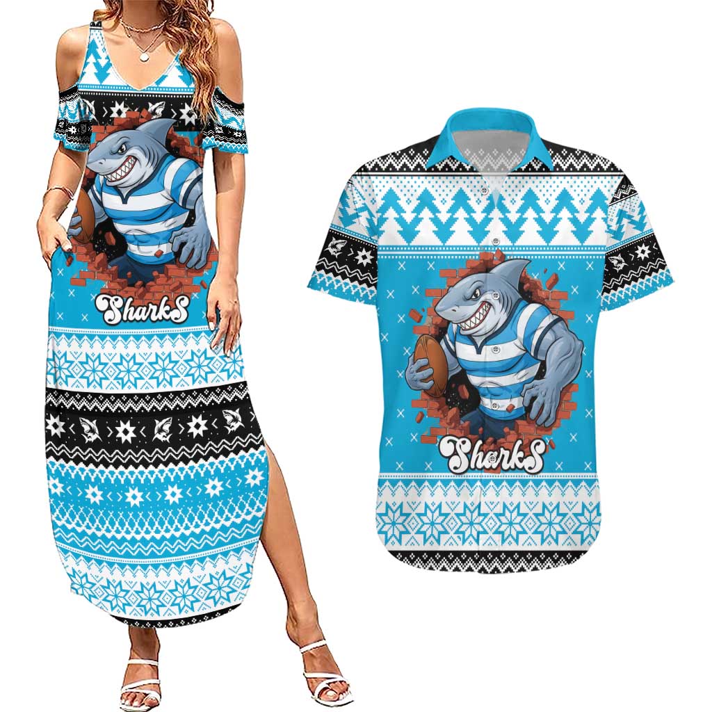 Claus Shark Strikes Personalized Couples Matching Summer Maxi Dress and Hawaiian Shirt Christmas Rugby League Spirit - Aussie Hoodie
