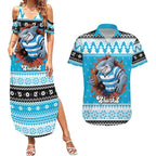 Claus Shark Strikes Personalized Couples Matching Summer Maxi Dress and Hawaiian Shirt Christmas Rugby League Spirit - Aussie Hoodie