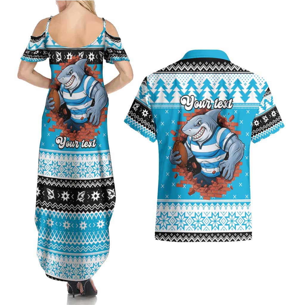 Claus Shark Strikes Personalized Couples Matching Summer Maxi Dress and Hawaiian Shirt Christmas Rugby League Spirit - Aussie Hoodie