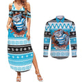 Claus Shark Strikes Personalized Couples Matching Summer Maxi Dress and Long Sleeve Button Shirt Christmas Rugby League Spirit - Aussie Hoodie