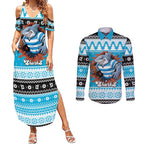 Claus Shark Strikes Personalized Couples Matching Summer Maxi Dress and Long Sleeve Button Shirt Christmas Rugby League Spirit - Aussie Hoodie