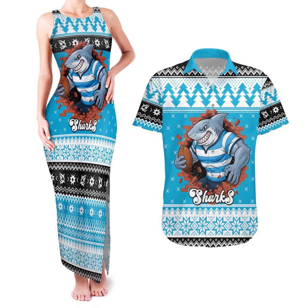 Claus Shark Strikes Personalized Couples Matching Tank Maxi Dress and Hawaiian Shirt Christmas Rugby League Spirit - Aussie Hoodie
