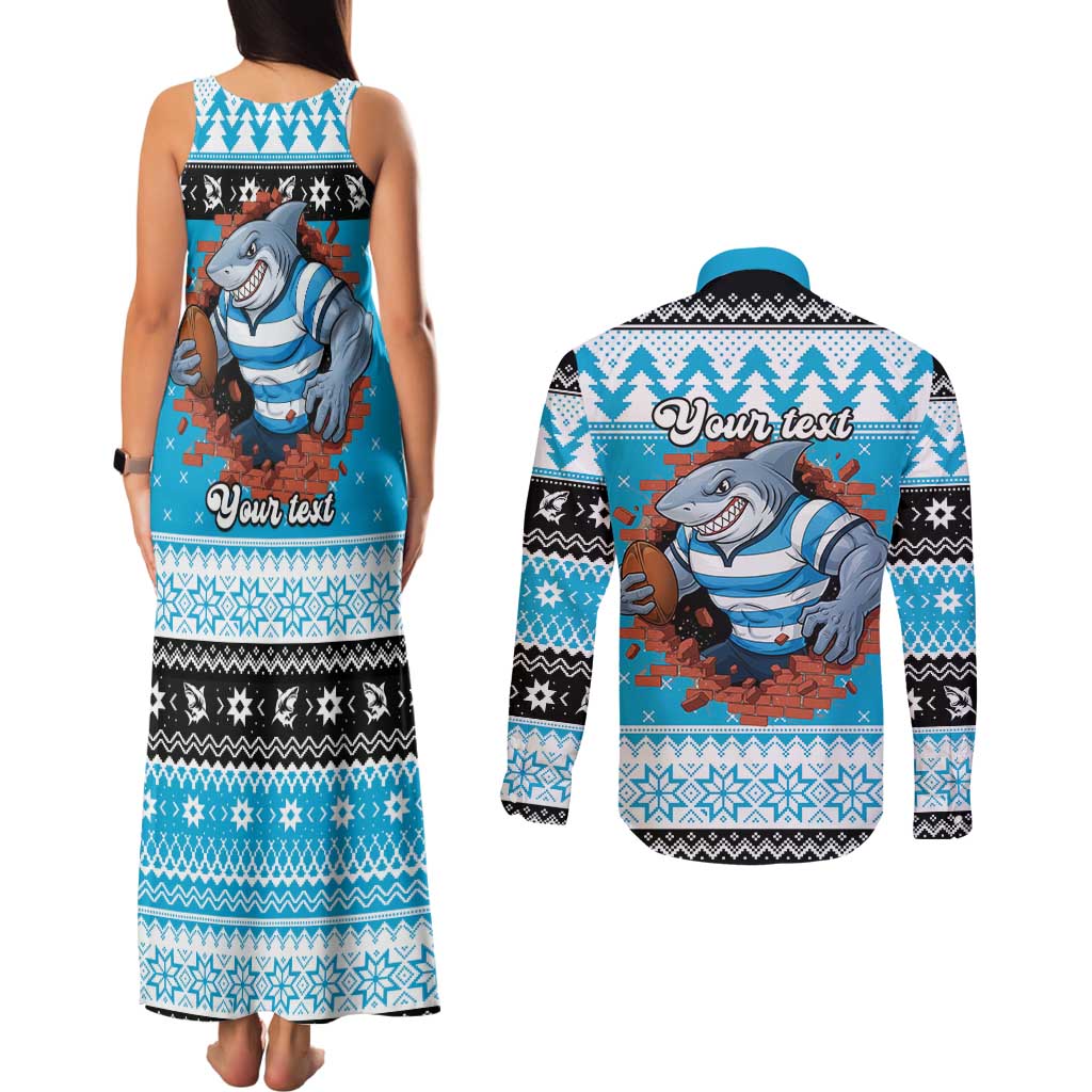 Claus Shark Strikes Personalized Couples Matching Tank Maxi Dress and Long Sleeve Button Shirt Christmas Rugby League Spirit - Aussie Hoodie