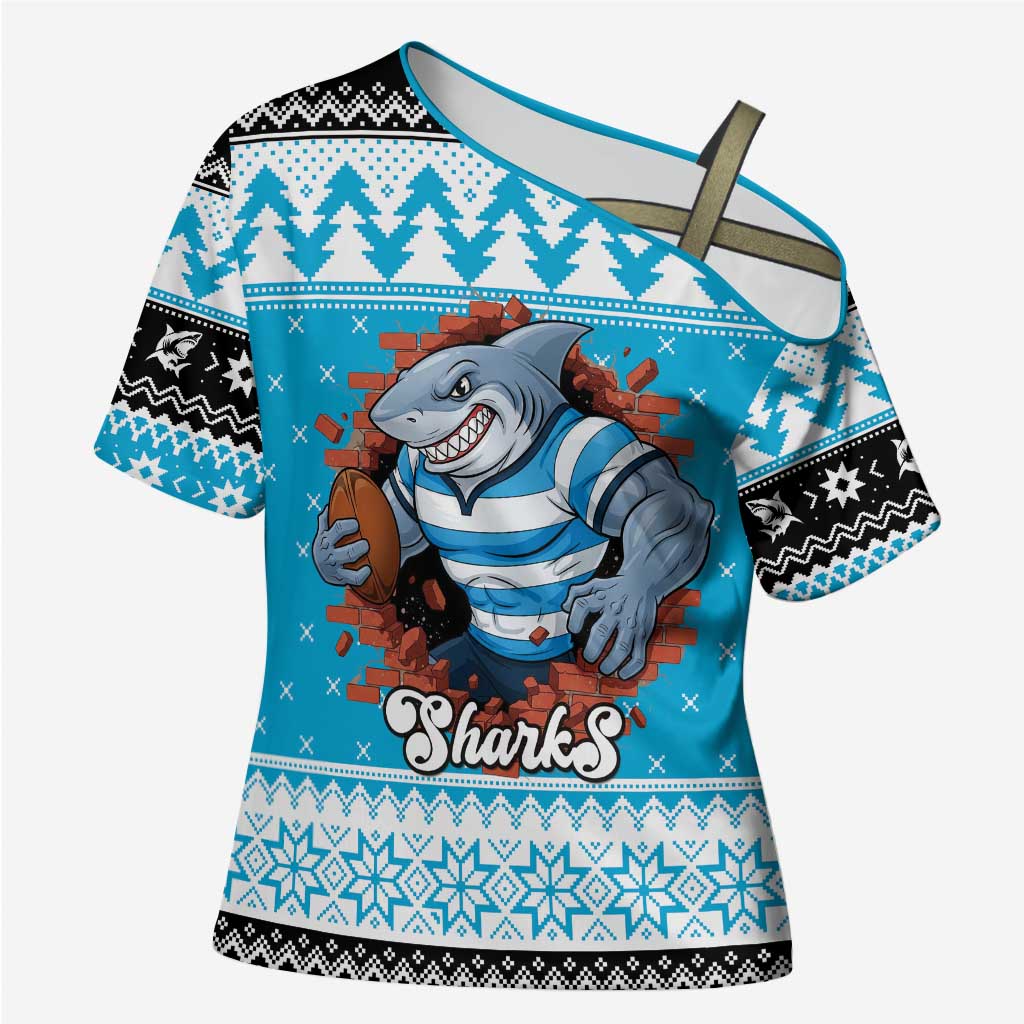 Claus Shark Strikes Personalized Cross Shoulder Shirt Christmas Rugby League Spirit - Aussie Hoodie