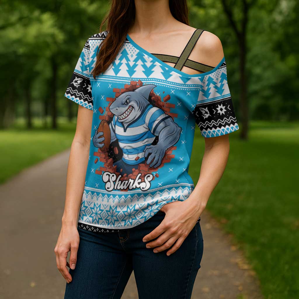 Claus Shark Strikes Personalized Cross Shoulder Shirt Christmas Rugby League Spirit - Aussie Hoodie