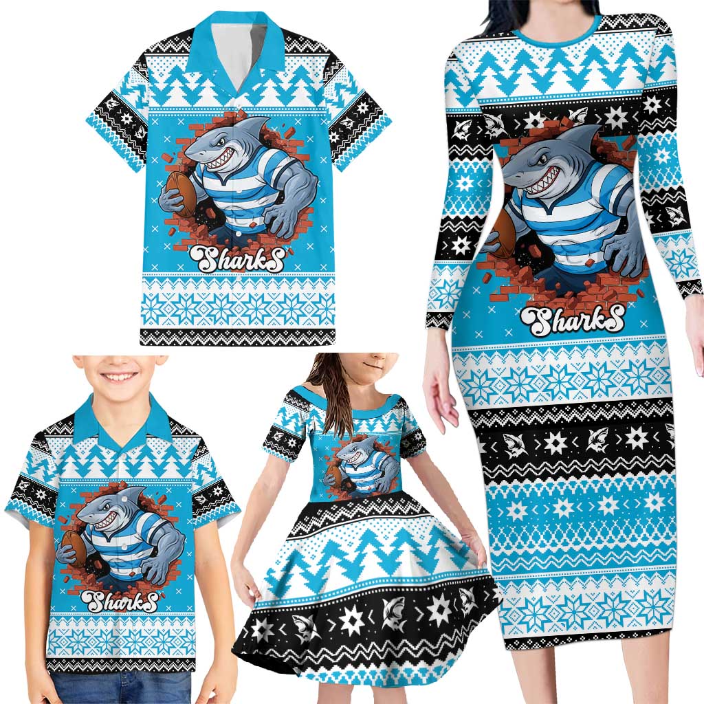Claus Shark Strikes Personalized Family Matching Long Sleeve Bodycon Dress and Hawaiian Shirt Christmas Rugby League Spirit - Aussie Hoodie