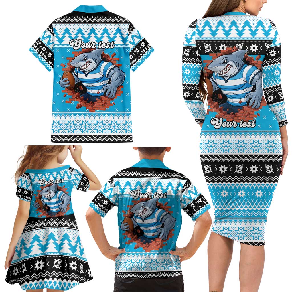 Claus Shark Strikes Personalized Family Matching Long Sleeve Bodycon Dress and Hawaiian Shirt Christmas Rugby League Spirit - Aussie Hoodie