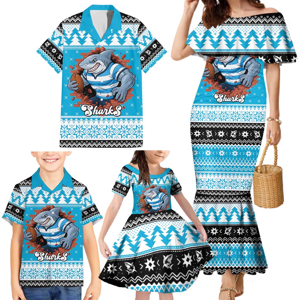Claus Shark Strikes Personalized Family Matching Mermaid Dress and Hawaiian Shirt Christmas Rugby League Spirit - Aussie Hoodie
