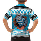 Claus Shark Strikes Personalized Family Matching Mermaid Dress and Hawaiian Shirt Christmas Rugby League Spirit - Aussie Hoodie