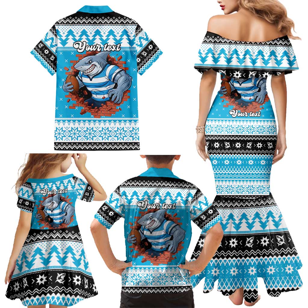 Claus Shark Strikes Personalized Family Matching Mermaid Dress and Hawaiian Shirt Christmas Rugby League Spirit - Aussie Hoodie