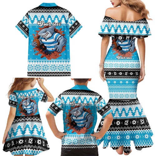 Claus Shark Strikes Personalized Family Matching Mermaid Dress and Hawaiian Shirt Christmas Rugby League Spirit - Aussie Hoodie