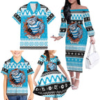 Claus Shark Strikes Personalized Family Matching Off The Shoulder Long Sleeve Dress and Hawaiian Shirt Christmas Rugby League Spirit - Aussie Hoodie