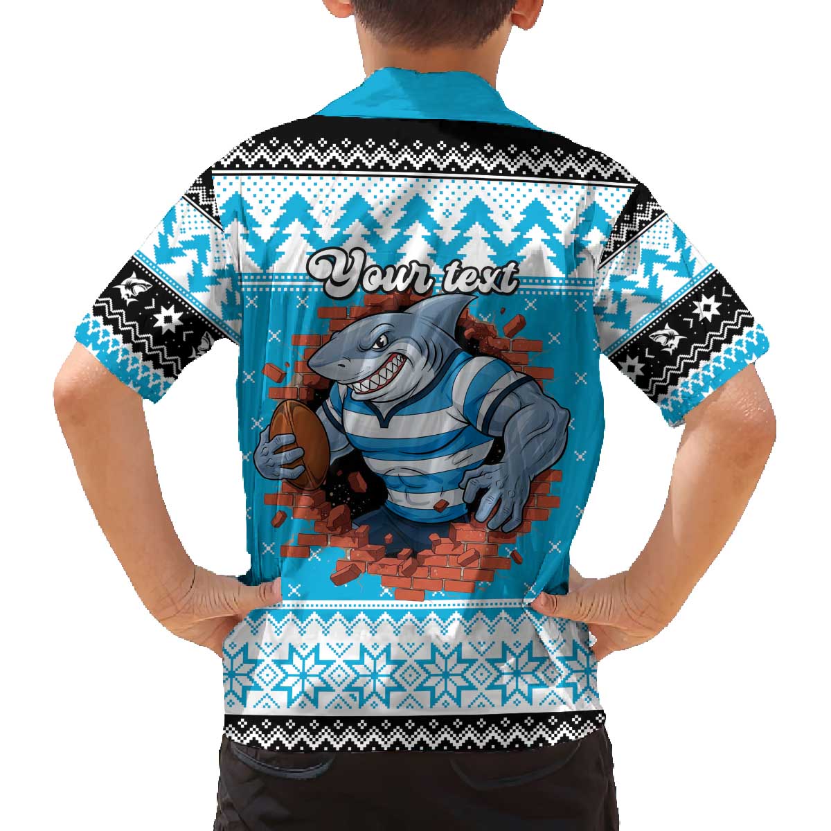 Claus Shark Strikes Personalized Family Matching Off The Shoulder Long Sleeve Dress and Hawaiian Shirt Christmas Rugby League Spirit - Aussie Hoodie