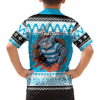 Claus Shark Strikes Personalized Family Matching Off The Shoulder Long Sleeve Dress and Hawaiian Shirt Christmas Rugby League Spirit - Aussie Hoodie