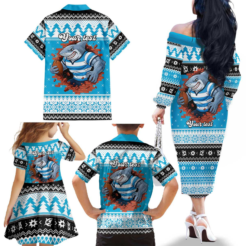 Claus Shark Strikes Personalized Family Matching Off The Shoulder Long Sleeve Dress and Hawaiian Shirt Christmas Rugby League Spirit - Aussie Hoodie