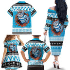 Claus Shark Strikes Personalized Family Matching Off The Shoulder Long Sleeve Dress and Hawaiian Shirt Christmas Rugby League Spirit - Aussie Hoodie