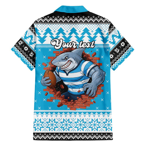 Claus Shark Strikes Personalized Family Matching Off The Shoulder Long Sleeve Dress and Hawaiian Shirt Christmas Rugby League Spirit - Aussie Hoodie