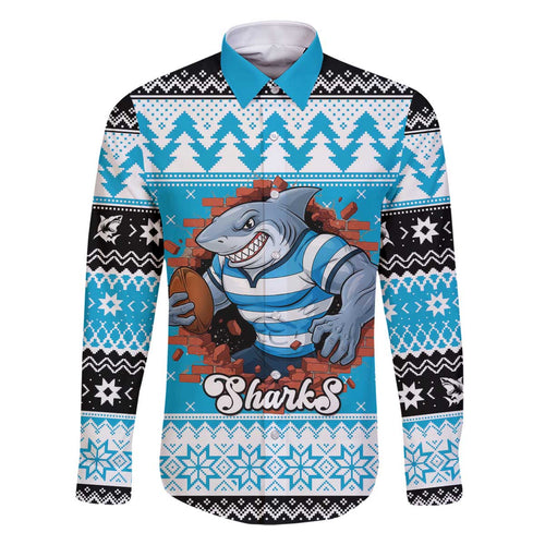Claus Shark Strikes Personalized Family Matching Off The Shoulder Long Sleeve Dress and Hawaiian Shirt Christmas Rugby League Spirit - Aussie Hoodie