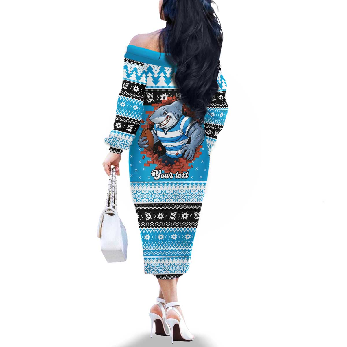 Claus Shark Strikes Personalized Family Matching Off The Shoulder Long Sleeve Dress and Hawaiian Shirt Christmas Rugby League Spirit - Aussie Hoodie