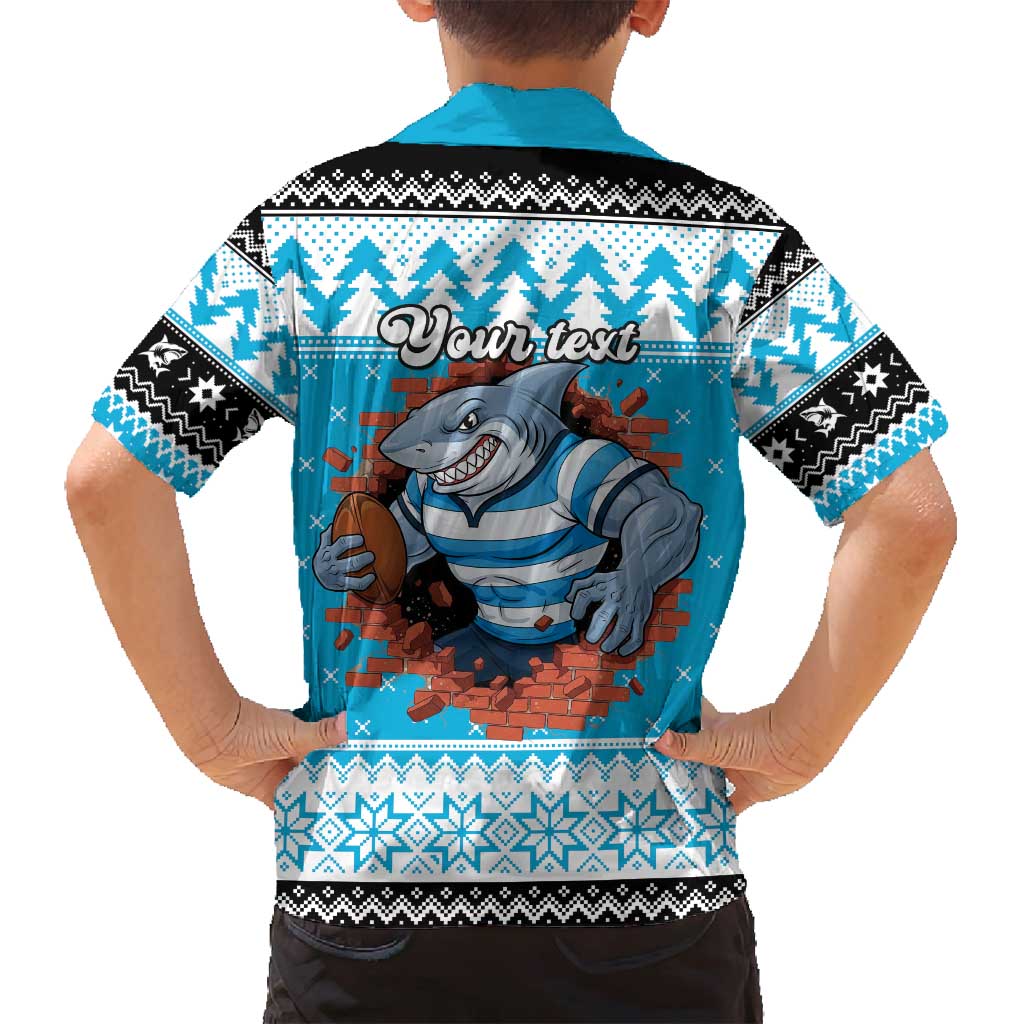 Claus Shark Strikes Personalized Family Matching Off Shoulder Maxi Dress and Hawaiian Shirt Christmas Rugby League Spirit - Aussie Hoodie