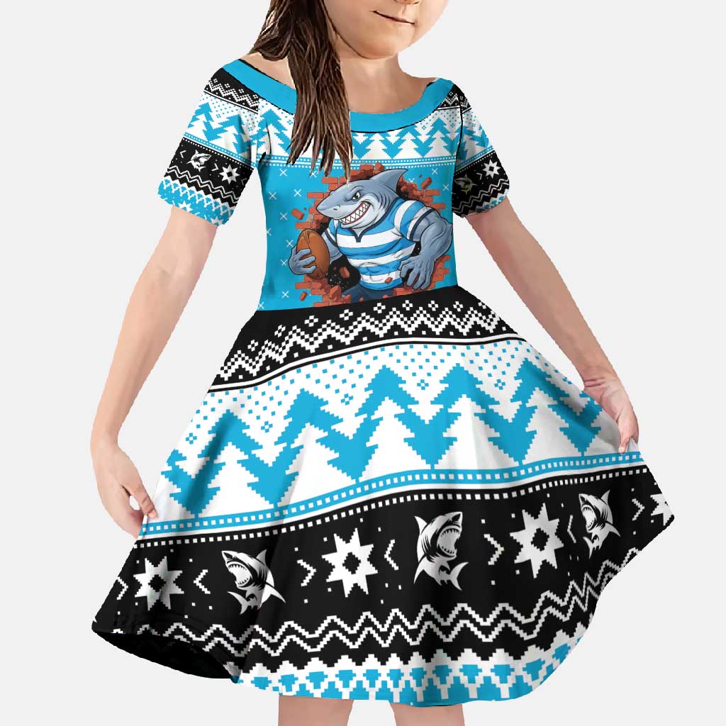 Claus Shark Strikes Personalized Family Matching Off Shoulder Maxi Dress and Hawaiian Shirt Christmas Rugby League Spirit - Aussie Hoodie