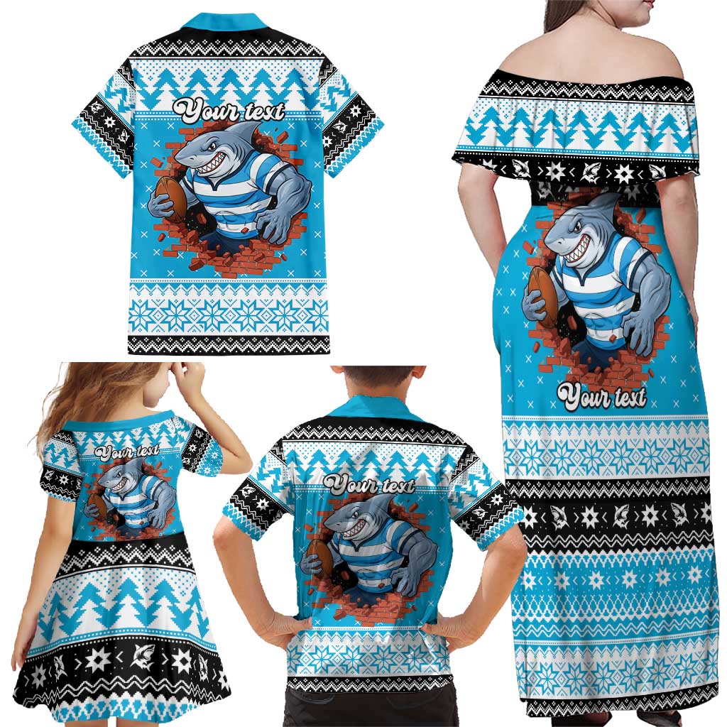 Claus Shark Strikes Personalized Family Matching Off Shoulder Maxi Dress and Hawaiian Shirt Christmas Rugby League Spirit - Aussie Hoodie
