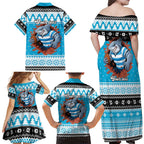 Claus Shark Strikes Personalized Family Matching Off Shoulder Maxi Dress and Hawaiian Shirt Christmas Rugby League Spirit - Aussie Hoodie