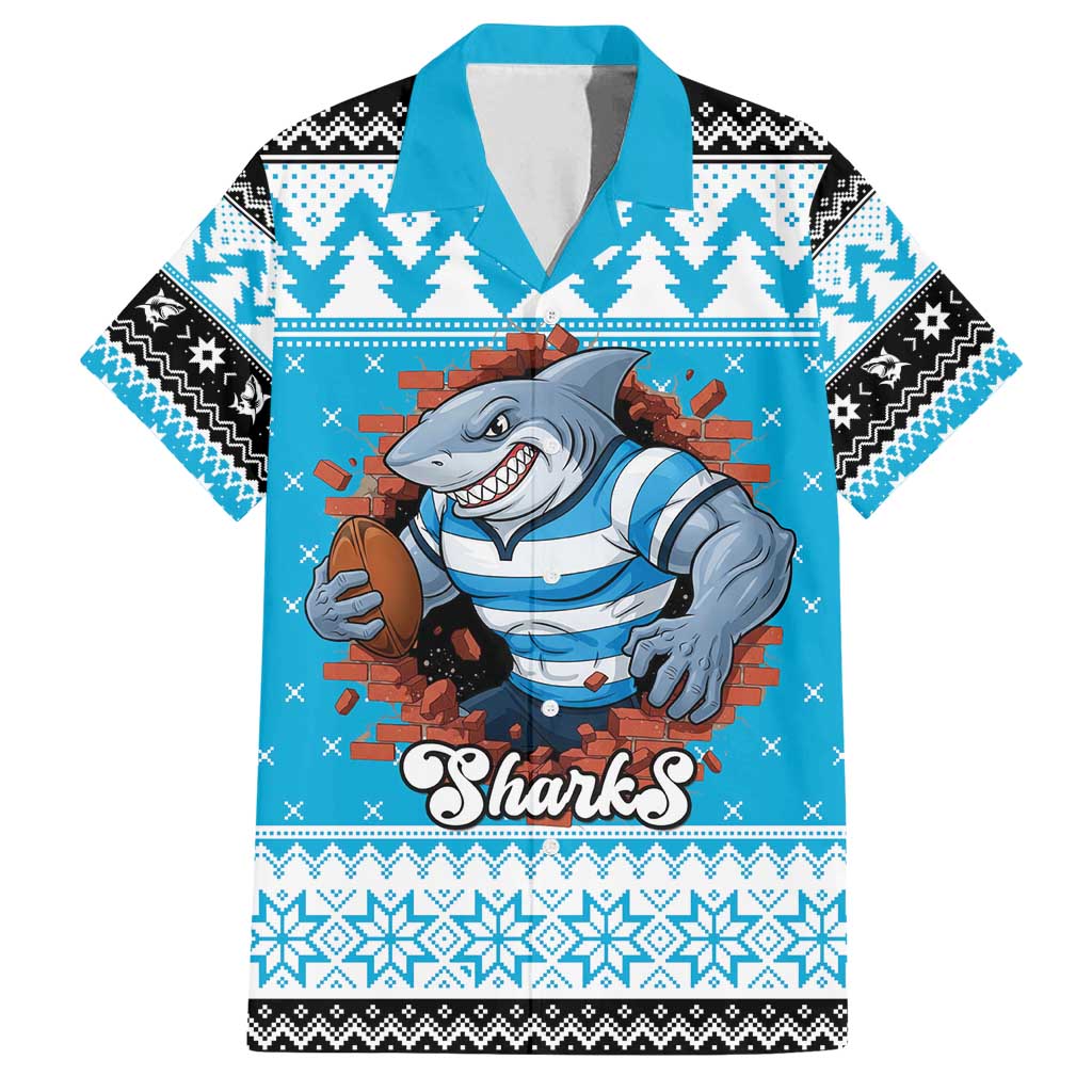 Claus Shark Strikes Personalized Family Matching Off Shoulder Maxi Dress and Hawaiian Shirt Christmas Rugby League Spirit - Aussie Hoodie