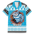 Claus Shark Strikes Personalized Family Matching Off Shoulder Maxi Dress and Hawaiian Shirt Christmas Rugby League Spirit - Aussie Hoodie