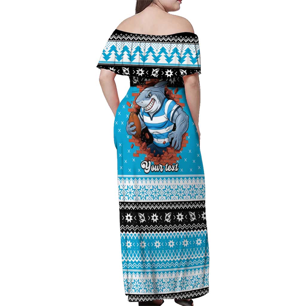 Claus Shark Strikes Personalized Family Matching Off Shoulder Maxi Dress and Hawaiian Shirt Christmas Rugby League Spirit - Aussie Hoodie