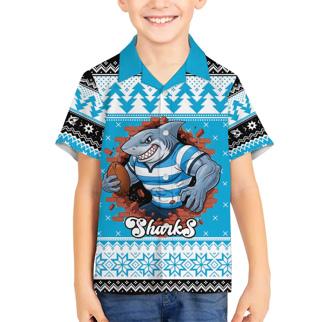 Claus Shark Strikes Personalized Family Matching Off Shoulder Maxi Dress and Hawaiian Shirt Christmas Rugby League Spirit - Aussie Hoodie