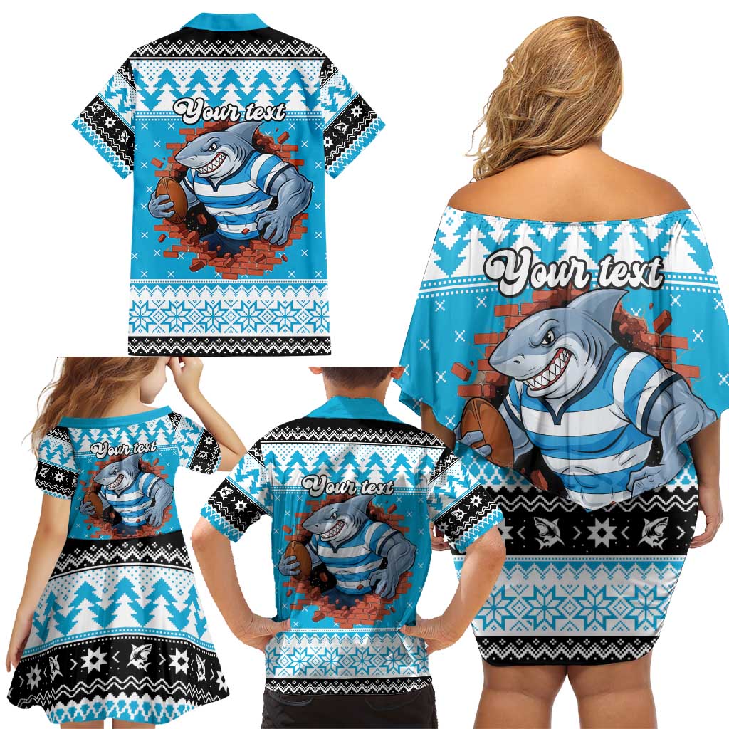 Claus Shark Strikes Personalized Family Matching Off Shoulder Short Dress and Hawaiian Shirt Christmas Rugby League Spirit - Aussie Hoodie