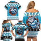 Claus Shark Strikes Personalized Family Matching Off Shoulder Short Dress and Hawaiian Shirt Christmas Rugby League Spirit - Aussie Hoodie
