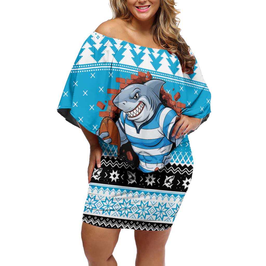 Claus Shark Strikes Personalized Family Matching Off Shoulder Short Dress and Hawaiian Shirt Christmas Rugby League Spirit - Aussie Hoodie