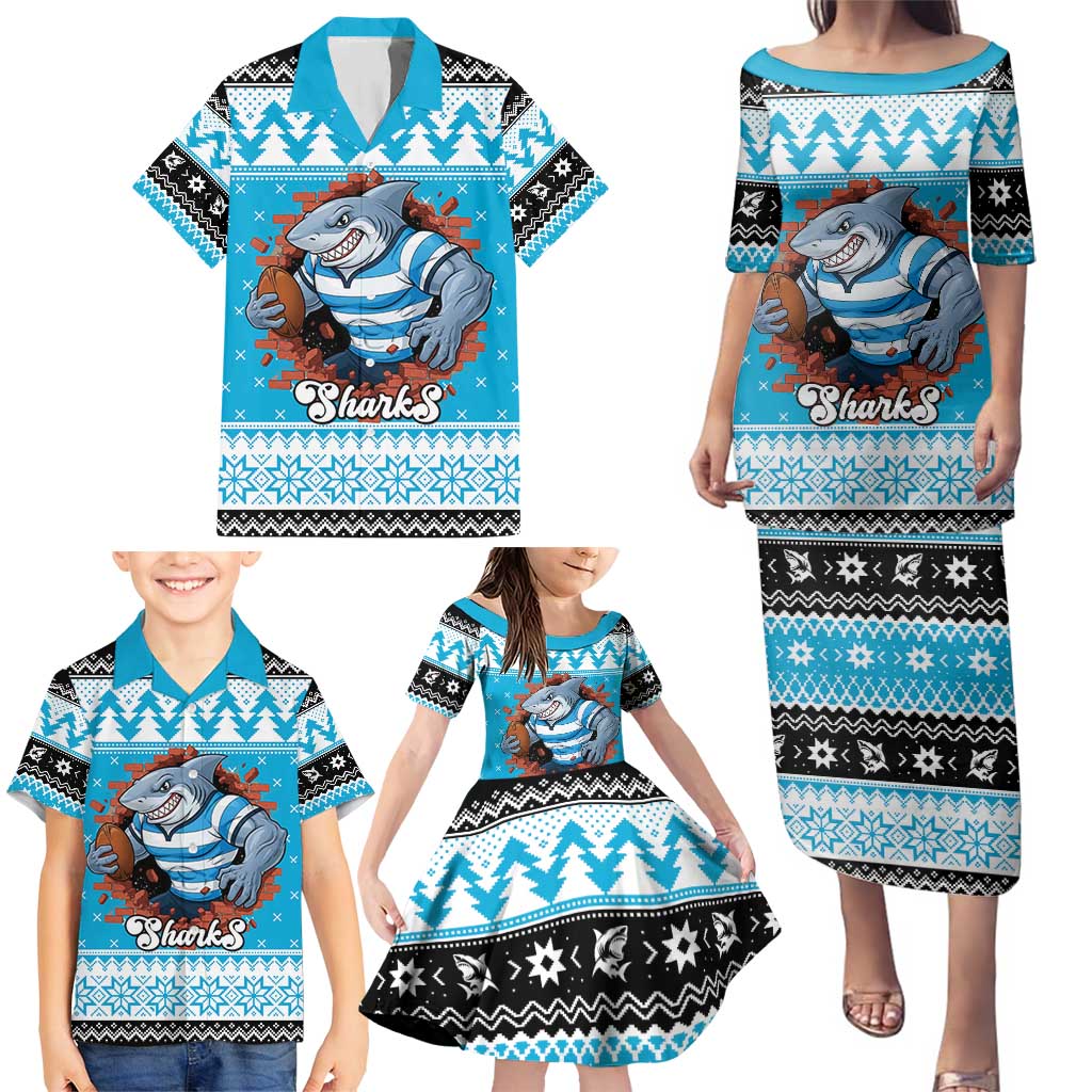 Claus Shark Strikes Personalized Family Matching Puletasi and Hawaiian Shirt Christmas Rugby League Spirit - Aussie Hoodie