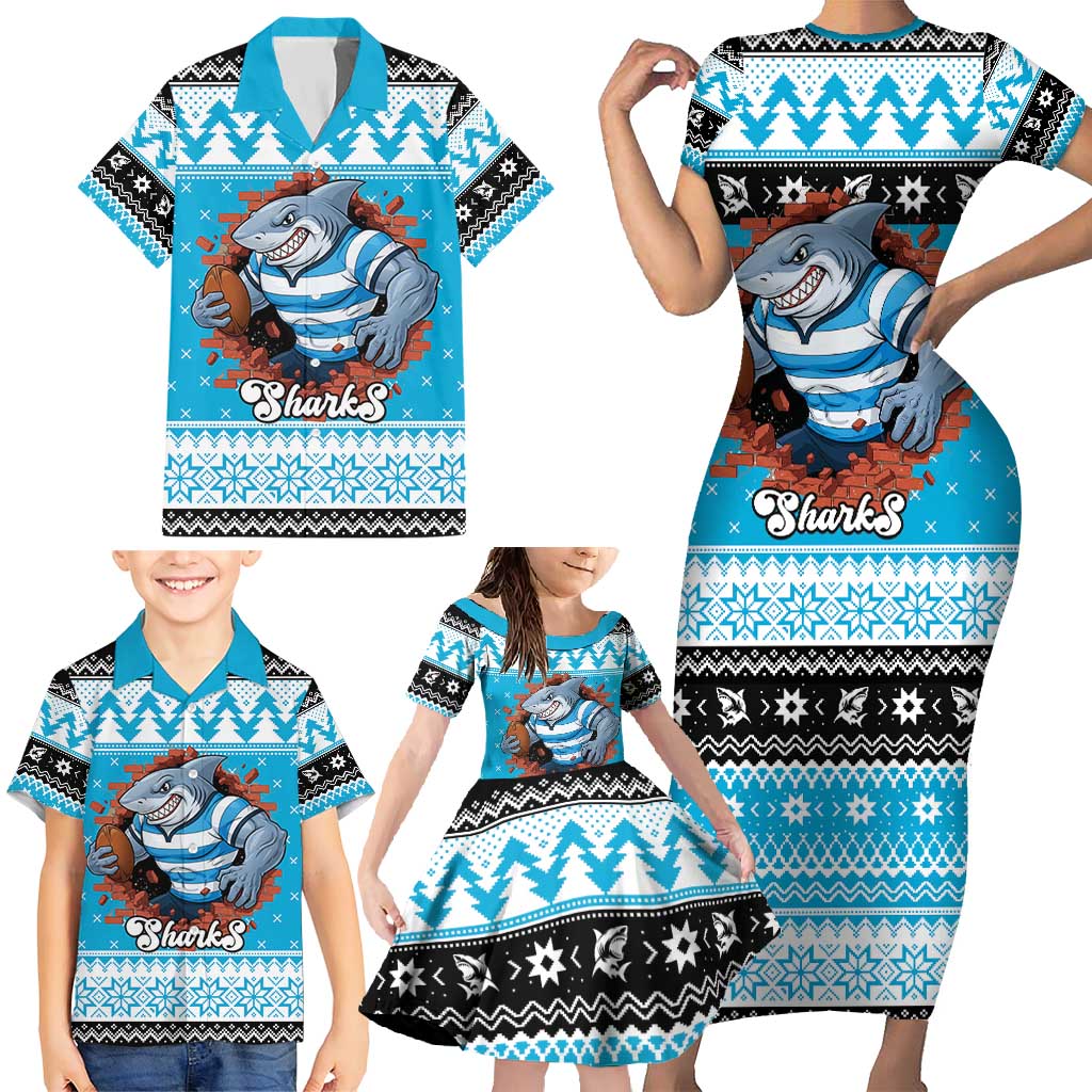 Claus Shark Strikes Personalized Family Matching Short Sleeve Bodycon Dress and Hawaiian Shirt Christmas Rugby League Spirit - Aussie Hoodie