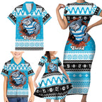 Claus Shark Strikes Personalized Family Matching Short Sleeve Bodycon Dress and Hawaiian Shirt Christmas Rugby League Spirit - Aussie Hoodie
