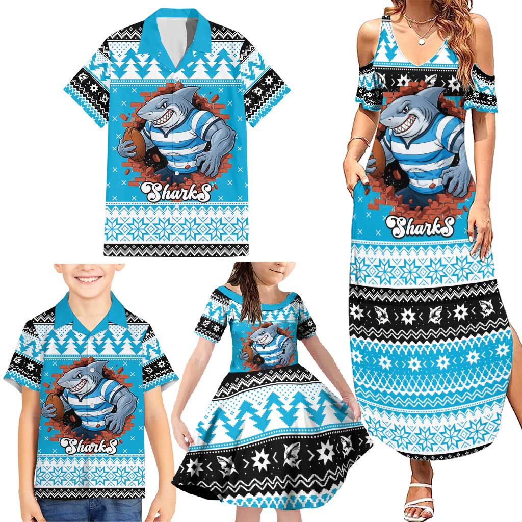 Claus Shark Strikes Personalized Family Matching Summer Maxi Dress and Hawaiian Shirt Christmas Rugby League Spirit - Aussie Hoodie