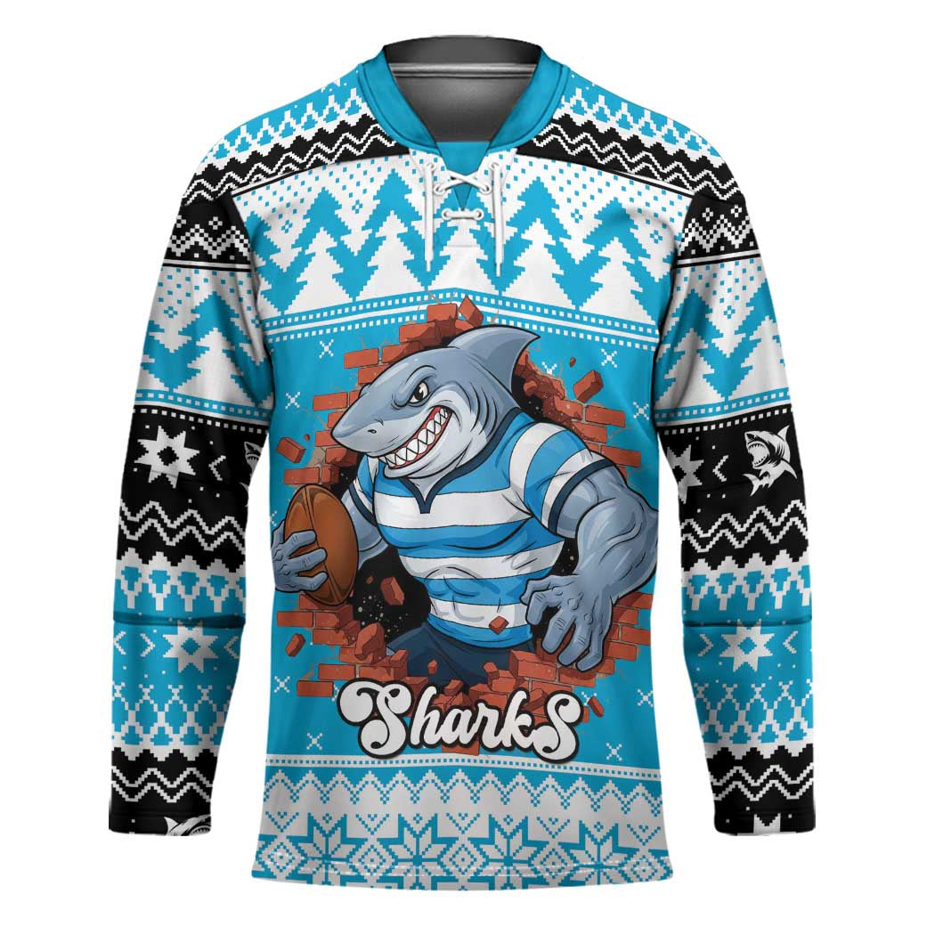 Claus Shark Strikes Personalized Hockey Jersey Christmas Rugby League Spirit - Aussie Hoodie