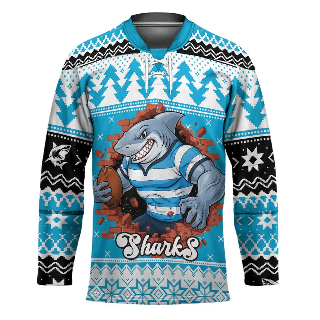 Claus Shark Strikes Personalized Hockey Jersey Christmas Rugby League Spirit - Aussie Hoodie