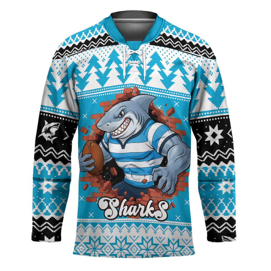 Claus Shark Strikes Personalized Hockey Jersey Christmas Rugby League Spirit - Aussie Hoodie