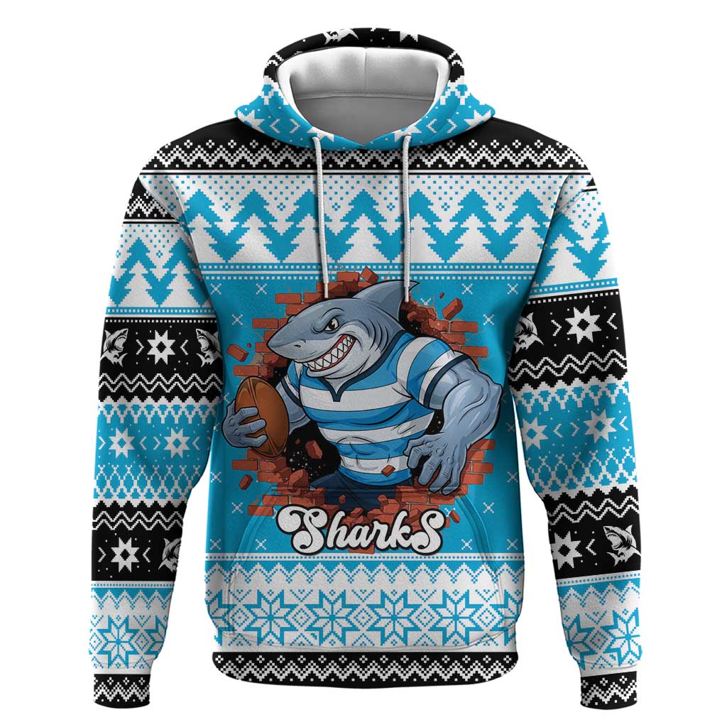 Claus Shark Strikes Personalized Hoodie Christmas Rugby League Spirit - Aussie Hoodie