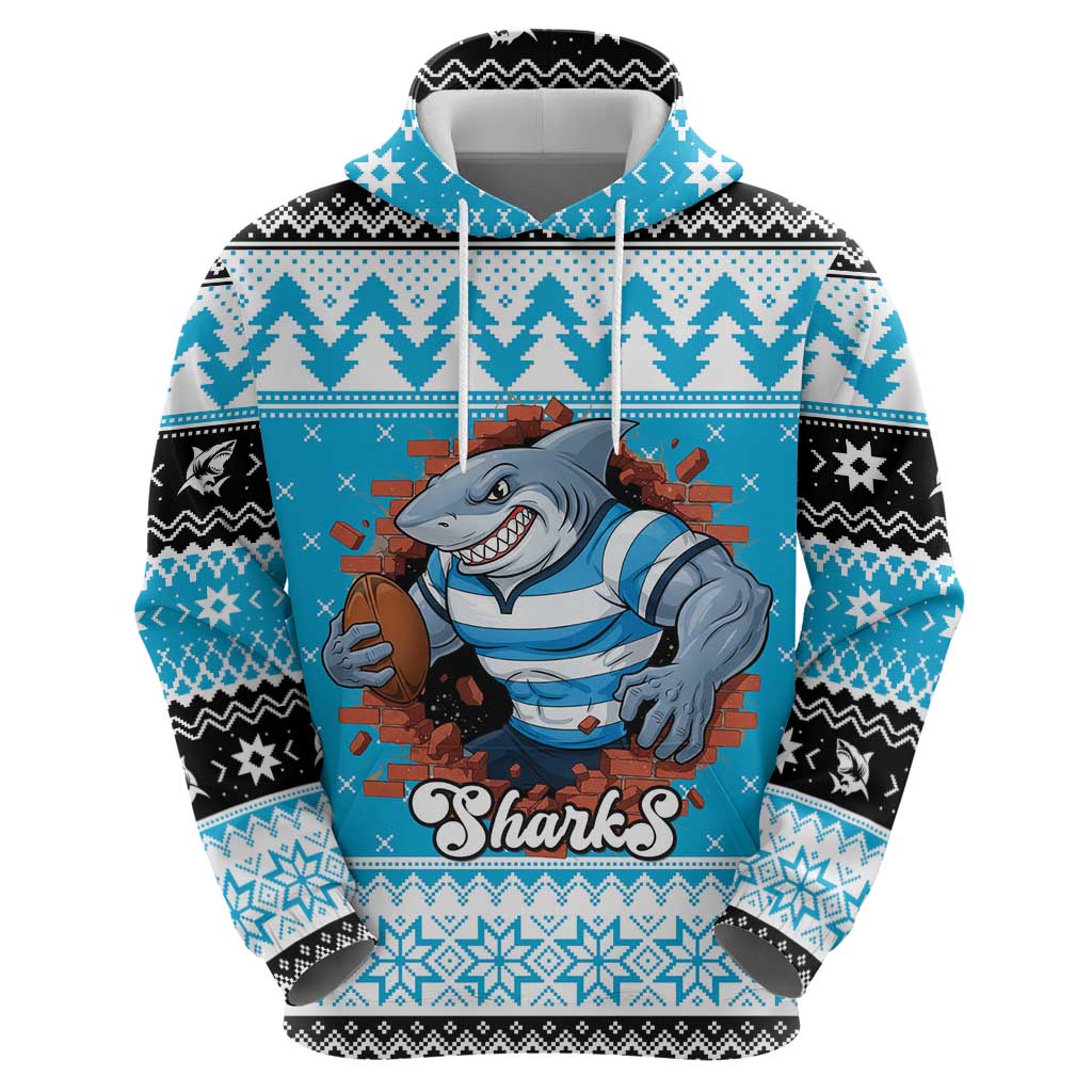 Claus Shark Strikes Personalized Hoodie Christmas Rugby League Spirit - Aussie Hoodie