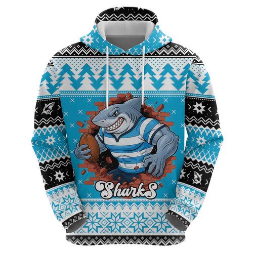 Claus Shark Strikes Personalized Hoodie Christmas Rugby League Spirit - Aussie Hoodie
